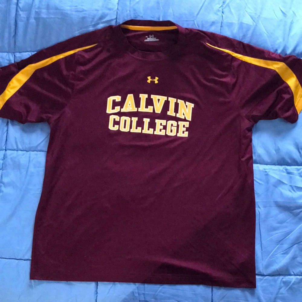 Calvin College‎ Under Armour Burgundy and Yellow Men's Tee